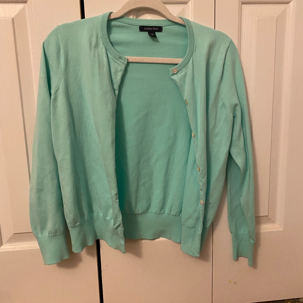 Lands' End Women's Mint Green Cardigan Sweater